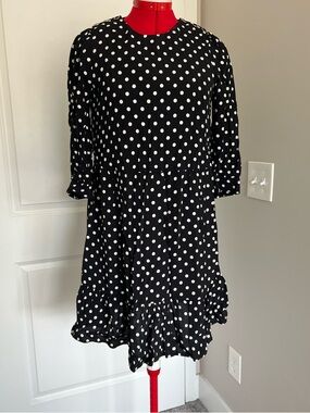 Black Polka Dot Dress - Classic White Spots size S/M